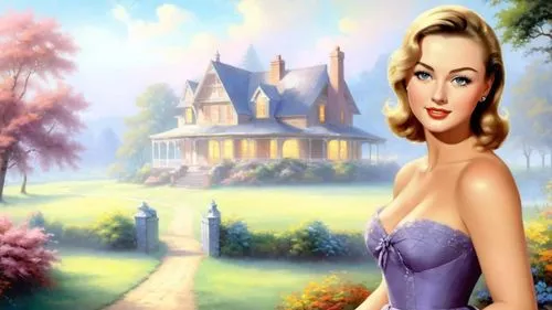 cartoon video game background,connie stevens - female,housemaid,stepford,housedress,background image