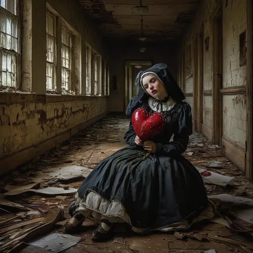 victorian lady,urbex,victorian style,girl in a historic way,abandoned places,red riding hood,workhouse,gothic portrait,asylum,little red riding hood,queen of hearts,abandoned,portrait photographers,victorian,luxury decay,red coat,conceptual photography,the victorian era,lost places,eastern state penitentiary,Illustration,Retro,Retro 02