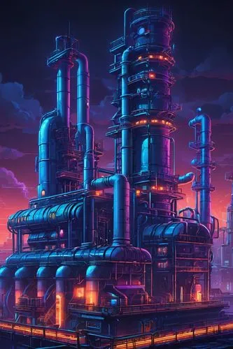 refinery,industrial landscape,heavy water factory,chemical plant,oil refinery,refineries,industrial plant,factories,industrialization,powerplants,industrie,powerplant,furnaces,power plant,oddworld,industrial ruin,thermal power plant,combined heat and power plant,industrialism,industries,Unique,Pixel,Pixel 05