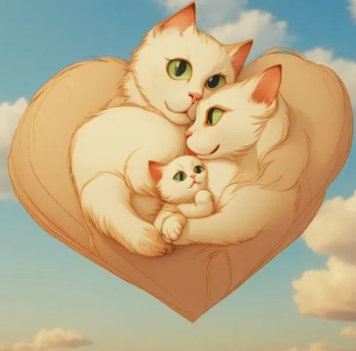 cat family cartoon style
,a white cat and kitten laying next to each other,puffy hearts,skyclan,riverclan,cat family,thunderclan,catterns,Photography,General,Realistic