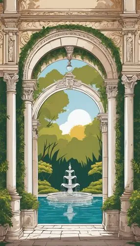 background design,cartoon video game background,art deco background,frame border illustration,frame flora,arbor,water palace,oasis,landscape background,silverglade,art background,backgrounds,paradisus,background screen,ghibli,nature background,archways,crescent spring,kanto,rivendell,Illustration,Vector,Vector 01