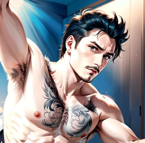 shirtless hairy armpit, flatop hair, Cody Simpson, hairy armpit,a guy with a tattoos on his body and hand reaching out to soing,majima,hanzo,takehiko,dojima,sanada,tony stark,Anime,Anime,General