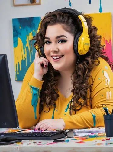 girl at the computer,yellow background,wireless headset,macphie,sennheiser,headset,djn,telesales,programadora,headphone,headphones,dj,sunndi,anele,listening to music,musik,teleradio,radiopress,music background,lipcsei,Conceptual Art,Graffiti Art,Graffiti Art 08