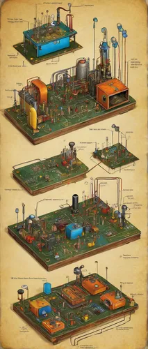 Generate a playful circuit diagram for a toy assembly manual.,oil industry,refinery,factories,industrial fair,industries,industrial area,playset,oil platform,industrial landscape,industrial plant,oil 