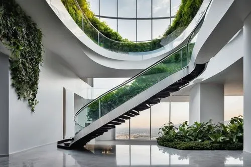 atriums,balcony garden,plant tunnel,titanum,skywalks,modern office,futuristic architecture,landscaped,biopiracy,skybridge,tunnel of plants,safdie,staircases,tree top path,futuristic art museum,outside staircase,planta,glass wall,escaleras,green living,Unique,Design,Knolling