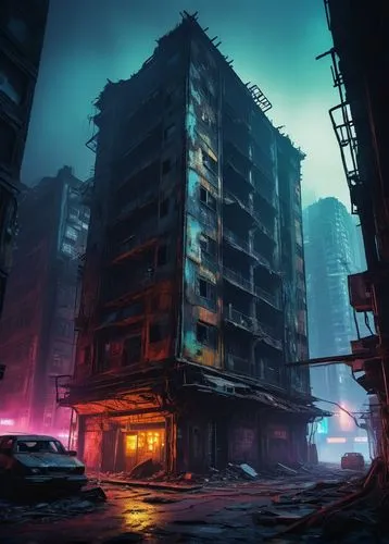 scampia,cyberpunk,postapocalyptic,kurilsk,dystopian,slum,destroyed city,cybertown,kowloon city,post apocalyptic,urban,dystopia,dystopias,cityscape,kowloon,norilsk,metropolis,cybercity,gunkanjima,post-apocalyptic landscape,Illustration,Realistic Fantasy,Realistic Fantasy 45