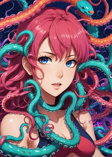 Tentacles Coiling around a Woman.,medusa,medusa gorgon,sea snake,tentacle,pink octopus,tentacles,water snake,octopus tentacles,cnidaria,sea eel,octopus,nami,cayenne,deep sea,gorgon,rusalka,siren,merma