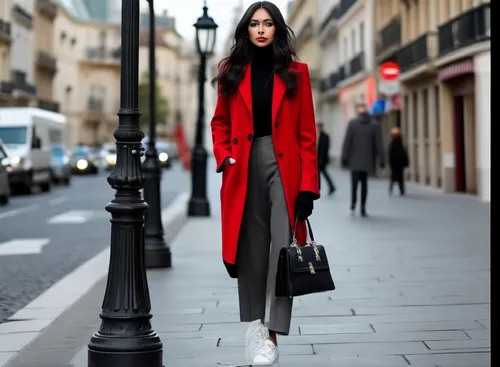 parisienne,parisian,red coat,long coat,red bag,rouge