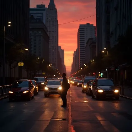 paulista,5th avenue,city highway,chicago night,boulevard,red sky,Photography,Documentary Photography,Documentary Photography 06