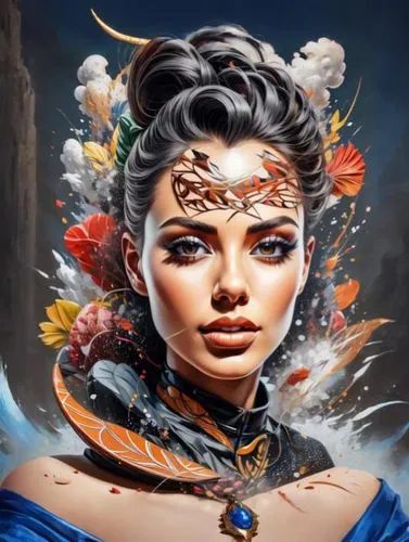 fantasy art,fantasy portrait,fantasy woman,mystical portrait of a girl,fantasy picture,world digital painting,boho art,the enchantress,warrior woman,oriental princess,blue enchantress,masquerade,sorceress,3d fantasy,geisha,art painting,oil painting on canvas,shamanism,desert flower,priestess