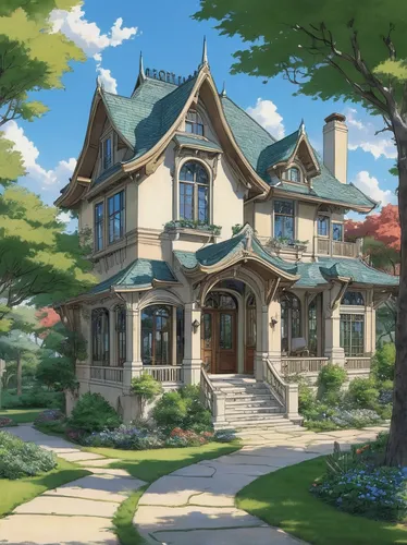 Your Dallas connection for Luxury Real Estate,violet evergarden,victorian house,beautiful home,studio ghibli,house painting,country estate,country house,house in the forest,private house,summer cottag