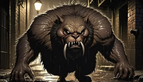 Fat, ugly, dirty brown fur, long whiskers, beady eyes, pointed snout, grey teeth, torn ears, bulky body, short legs, claws, sewer, dark alleyway, rainy night, dim streetlight, close-up shot, high cont