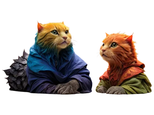 two cats,felines,rain cats and dogs,cats,the cat and the,firestar,anthropomorphized animals,fur-care parrots,skylander giants,gnomes,cat image,whimsical animals,animals play dress-up,winter animals,scandia gnomes,felidae,fairytale characters,vintage cats,kittens,small to medium-sized cats,Conceptual Art,Fantasy,Fantasy 28