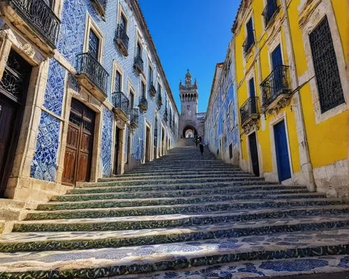 Lisbon, Portugal, historic architecture, Belem Tower, Jeronimos Monastery, Pastel de Nata, colorful tiles, ornate facades, grandiose staircases, intricate stone carvings, vibrant yellow and blue build