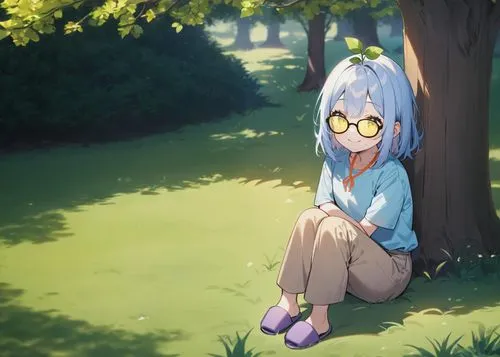 yuki nagato sos brigade,fuki,on the grass,piko,sitting,girl sitting,in the park,himuto,ginko,girl studying,in the tall grass,playing outdoors,child in park,girl lying on the grass,summer day,park benc