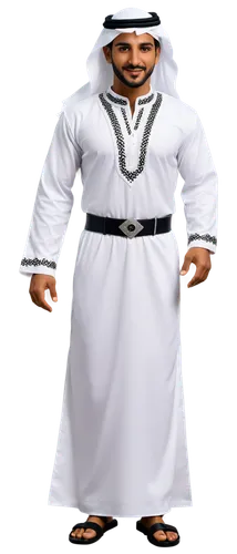 Qatari man, traditional uniform, white dishdasha, long sleeves, embroidered collar, black agal, white ghutra, sandals, standing, proud expression, detailed facial features, warm lighting, shallow dept