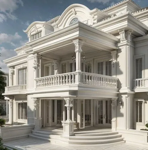 house with caryatids,mansion,classical architecture,3d rendering,neoclassical,two story house,large home,marble palace,garden elevation,luxury property,victorian,neoclassic,luxury home,build by mirza 