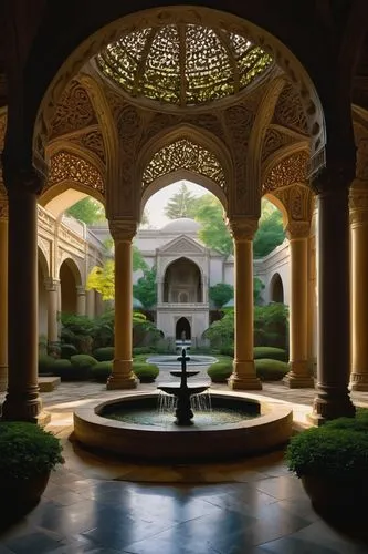 alcazar of seville,alhambra,persian architecture,yazd,kashan,iranian architecture,garden of the fountain,inside courtyard,quasr al-kharana,medinah,khaneh,courtyard,palace garden,tehranis,qasr al watan,alcazar,water palace,mamounia,maximilian fountain,cloistered,Art,Artistic Painting,Artistic Painting 09