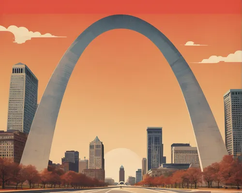 travel poster,stone arch,three centered arch,arch,tied-arch bridge,round arch,arch bridge,missouri,bridge arch,half arch,three point arch,the loop,travel trailer poster,semi circle arch,book cover,memphis shapes,memphis,el arco,midwest,columbus,Illustration,American Style,American Style 10