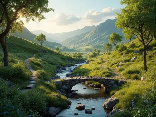 mountain stream,river landscape,brook landscape,fantasy landscape,mountain spring,landscape background,nature landscape,mountain river,alpine landscape,mountain landscape,beautiful landscape,green landscape,flowing creek,meadow landscape,mountain scene,mountain meadow,mountain valley,green valley,rivendell,nature wallpaper,Photography,General,Realistic