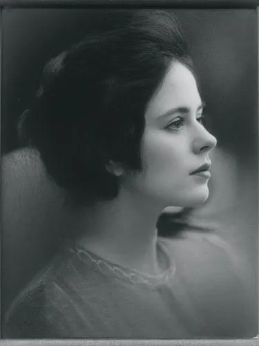 Black and white photo portrait of a lady, very close up.,a black and white po of a woman with curly hair,vintage female portrait,ethel barrymore - female,pictorialist,tintype,ambrotype,yakimova,Photog