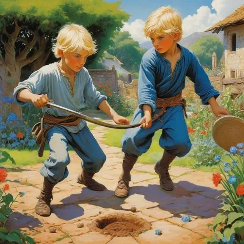 gardeners,children playing,halflings,happy children playing in the forest,farmhands,pickers,Conceptual Art,Fantasy,Fantasy 04