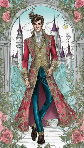 fairy tale character,imperial coat,male elf,aristocrat,persian poet,fairytale characters,victorian fashion,frame border illustration,suit of the snow maiden,victorian style,male character,frock coat,hanbok,russian folk style,crown carnation,bridegroom,children's fairy tale,cinderella,fairy tale,hanged man,Illustration,Realistic Fantasy,Realistic Fantasy 02