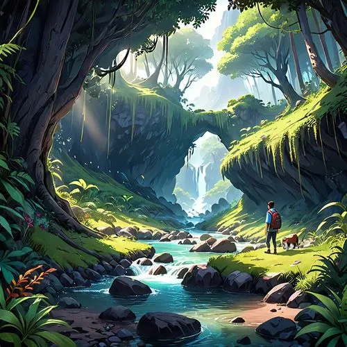 cartoon video game background,beautiful wallpaper,world digital painting,ash falls,rainforest,youtube background,Anime,Anime,General