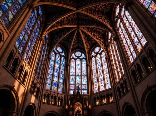 stained glass windows,stained glass,transept,stained glass window,aachen cathedral,church windows,notre dame,cathedrals,presbytery,markale,interior view,the interior,cathedral,notredame,interior,notredame de paris,neogothic,dome,pieterskerk,stephansdom