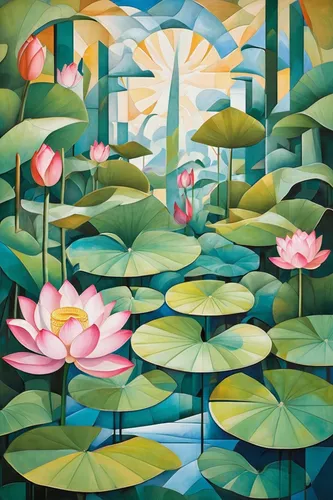 lotus pond,lotus on pond,lotuses,lotus flowers,lotus,lotus blossom,lotus plants,water lilies,water lotus,lotus flower,lotus leaves,lily pond,nymphaea,lily pads,sacred lotus,white water lilies,waterlily,lotus ffflower,pink water lilies,lotus effect,Art,Artistic Painting,Artistic Painting 45