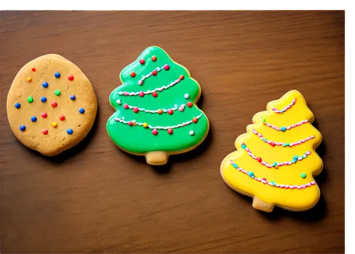 Christmas cookies, festive treats, colorful sprinkles, icing sugar decorations, shiny golden wrapping paper, ceramic plate, wooden table, soft warm lighting, macro shot, shallow depth of field, vibran