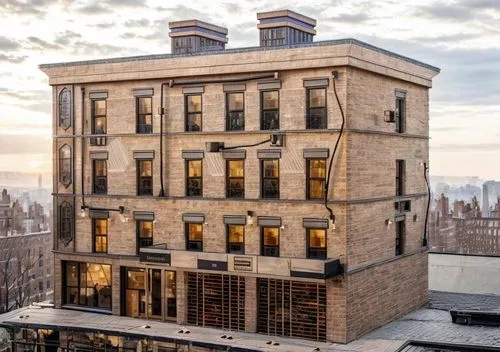 Typical New York colonial building, made of dark brick and stone and cement. At the bottom there are yellow scaffolding.,brownstone,hoboken condos for sale,tenement,homes for sale in hoboken nj,207st,