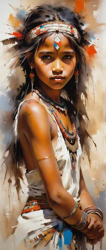 indigenous painting,aborigine,warrior woman,tribal chief,indian art,aboriginal,african art,aboriginal culture,polynesian girl,indian woman,indigenous culture,indian girl boy,aborigines,indian girl,american indian,indian headdress,native american,african woman,native,aboriginal australian,Conceptual Art,Oil color,Oil Color 03