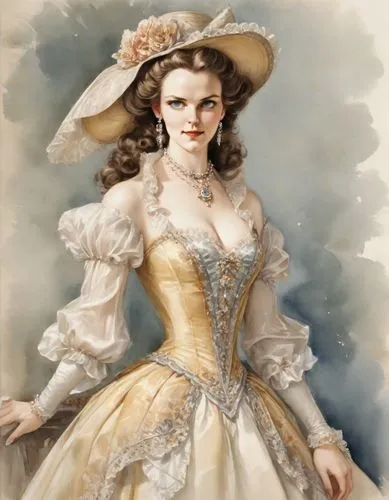 victorian lady,southern belle,country dress,gwtw,noblewoman,countrywomen,maxon,wedding dress,bridal dress,milady,belle,liselotte,wedding dresses,wedding gown,maureen o'hara - female,jessamine,collingsworth,vanderhorst,ball gown,butterick,Digital Art,Watercolor