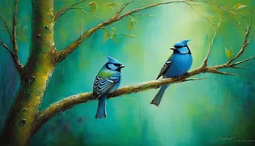 songbirds,bird painting,birds on branch,birds on a branch,budgies,parakeets,blue birds and blossom,pretty bluebirds,tweeters,bird couple,parrot couple,perched birds,tropical birds,budgerigars,kingfishers,oil painting on canvas,colorful birds,blue parakeet,wild birds,humming birds,Conceptual Art,Daily,Daily 32