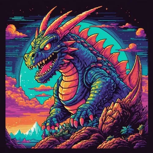 kaijuka,painted dragon,godzilla,jaggi,spacegodzilla,kaiju,dragon,kukulkan,maguana,dragonja,dragon of earth,ladinos,pixel art,dragon design,zilla,drakenstein,baragon,wyrm,esdraelon,dragon fire,Unique,Pixel,Pixel 04