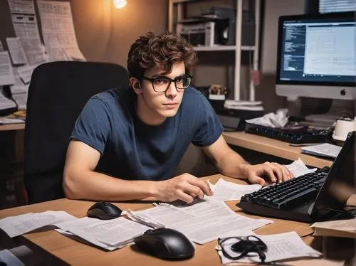 man with a computer,night administrator,hardware programmer,in a working environment,programmer,accountant,office worker,screenwriter,code geek,content writers,sysadmin,geek,white-collar worker,nerd,computer freak,web developer,computer business,reading glasses,with glasses,workaholic,Conceptual Art,Fantasy,Fantasy 06