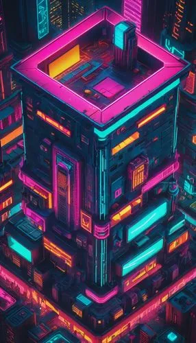 cybertown,cybercity,neon coffee,colorful city,voxel,neon light,Conceptual Art,Sci-Fi,Sci-Fi 27