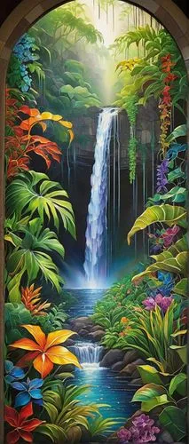 shower curtain,mural,robert duncanson,wall painting,theater curtain,stage curtain,church painting,glass painting,murals,wall decoration,garden of eden,aquarium decor,oil painting on canvas,waterfall,garden door,water fall,a curtain,cascade,wall art,wishing well,Illustration,Paper based,Paper Based 06