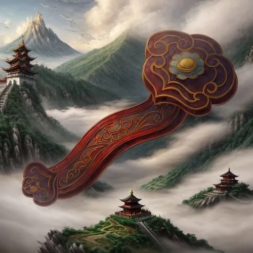 traditional chinese musical instruments,chinese clouds,harp of falcon eastern,world digital painting,cloud roller,fantasy landscape,chinese art,ancient harp,boomerang fog,ocarina,fantasy picture,orien