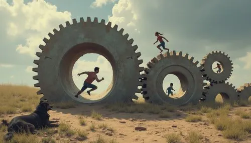 kinetic art,3d art,photo manipulation,obstacles,compositing,wheelspin