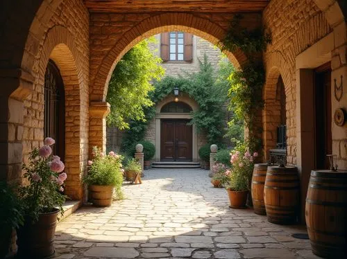 pienza,winery,chateau margaux,winegardner,barolo,entranceway,tuscan,santenay,doorways,sauternes,wine barrel,provencal,patio,the threshold of the house,provencal life,courtyards,minervois,barossa,luberon,entrances,Photography,General,Realistic