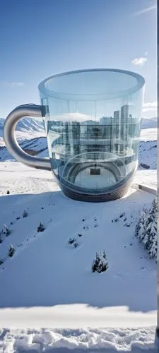 the very large glass cup has a circular pattern,snowbowl,cup and saucer,tea cup,glass mug,winter drink,consommé cup,Photography,General,Realistic