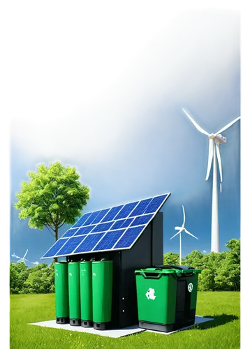 Eco-friendly scene, recycling symbol, green earth, solar panels, wind turbines, lush greenery, reduced waste, reusable bags, refillable water bottles, electric car, charging station, cityscape, modern