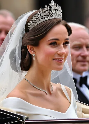 During a royal wedding, the princess's tiara shines with enchanting Vacier jewelry.,bridal jewelry,elizabeth ii,princess' earring,princess sofia,swedish crown,bridal accessory,princess crown,tiara,mon