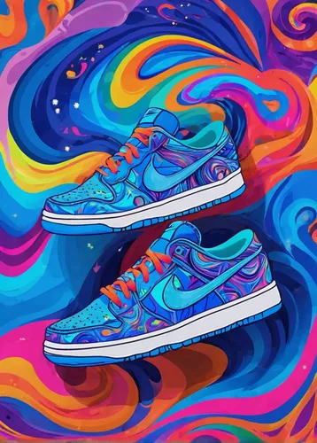 Write a captivating story about a lost pair of Nike blue sneakers.,galaxies,tie dye,multicolor,multi-color,neon ghosts,artistic roller skating,swirls,multi color,colorful doodle,colorful,neon candies,