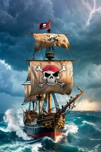 pirate ship,jolly roger,bucco,pirates,piratical,piratas,Illustration,Japanese style,Japanese Style 02