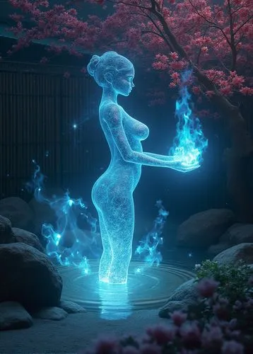 drawing with light,genie,3d fantasy,hologram,neon body painting,light art,Photography,General,Realistic