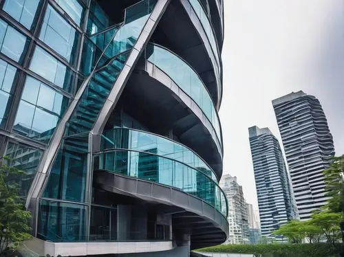 Modern architecture since 1900, skyscraper, sleek lines, minimalist design, steel frames, glass facades, cantilevered floors, rooftop garden, cityscape, metropolitan area, busy streets, abstract art d