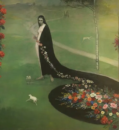 iranian nowruz,persian poet,girl in the garden,indian art,girl picking flowers,radha,lily of the field,zoroastrian novruz,el salvador dali,girl in flowers,girl in a long dress,khokhloma painting,lilly